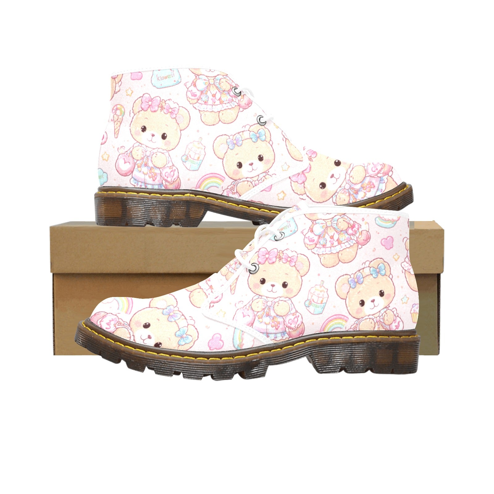 Harajuku Teddy Boots Women's Mid Top Canvas Chukka Boots