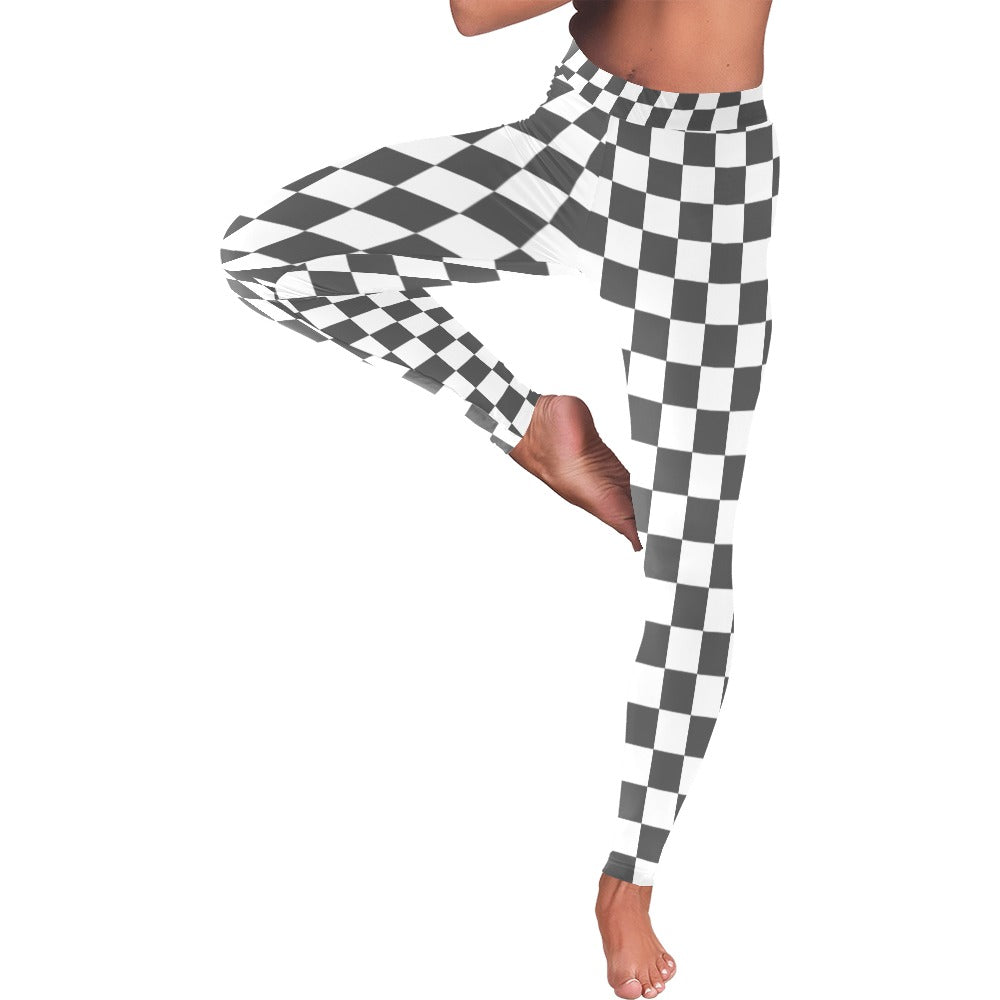 Black and White Checkered Women's All-Over Low Rise Leggings