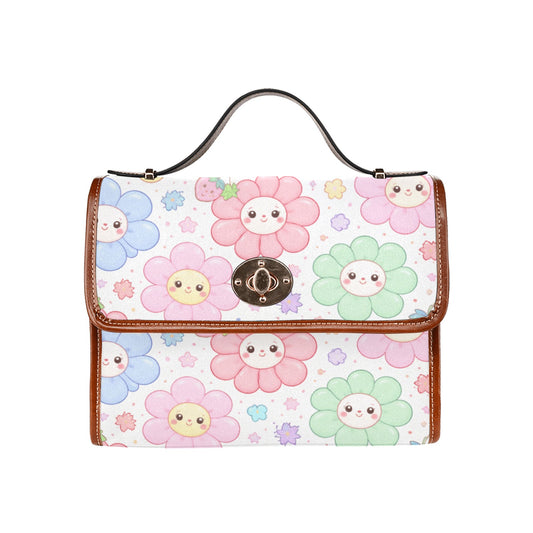 Pastel Harajuku Floral Pattern Waterproof Canvas Bag - Brown