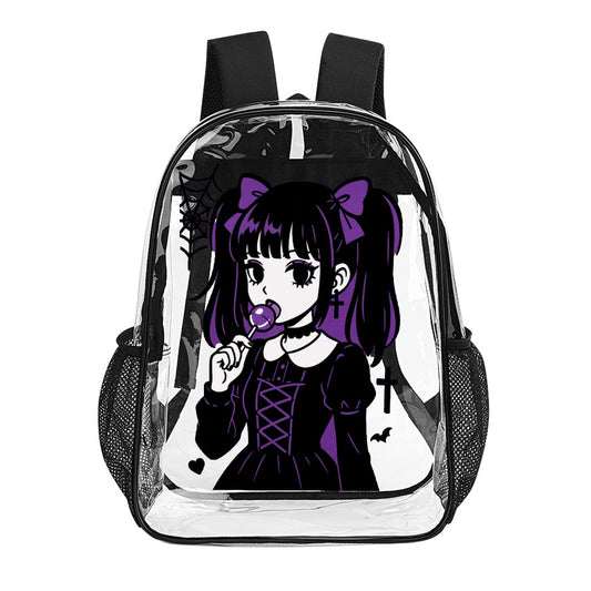 Goth Purple Lollipop Harajuku Girl Transparent Backpack 17 Inch