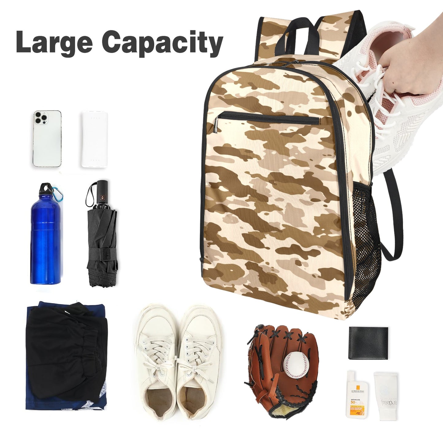Tan Camo All Over Print Leisure Sports Backpack