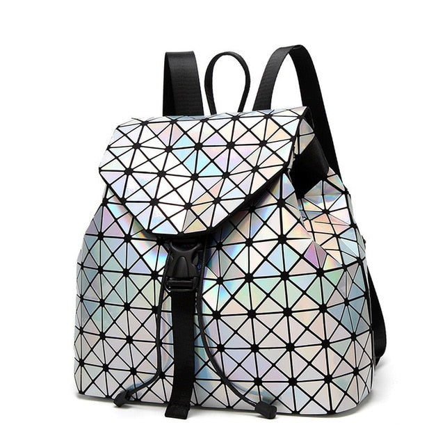 Luminous Geometric Plaid Sequin Backpack for Women