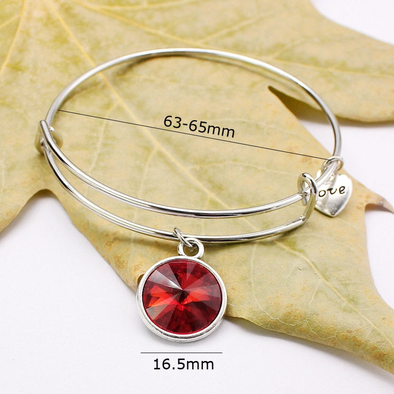 Adjustable Birthstone Bangle Bracelet for Women