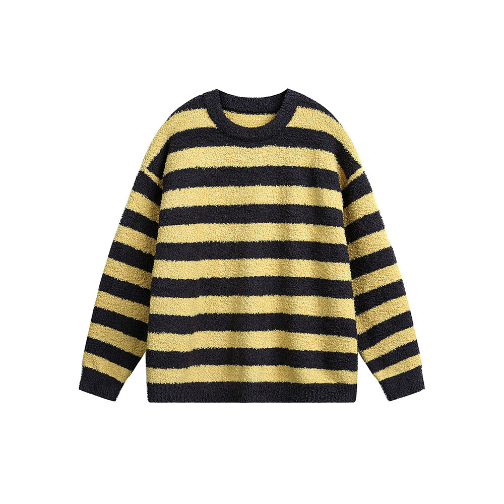 Striped Round Neck Sweater for Unisex - Casual Loose Fit