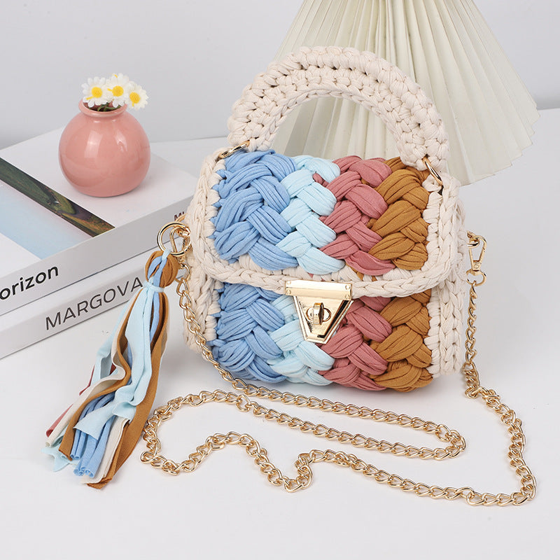 Harajuku Chic Hand-Woven Crossbody Bag with Chain