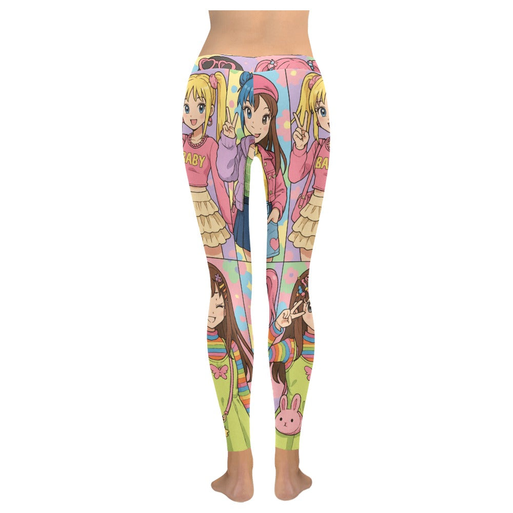 Cartoon Harajuku Girls Collage Women's All-Over Low Rise Leggings