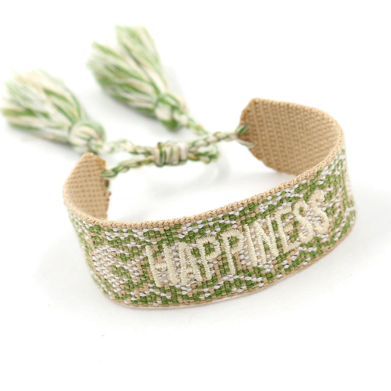 Embroidered Logo Woven Tassel Couple Wrist Strap Bracelets