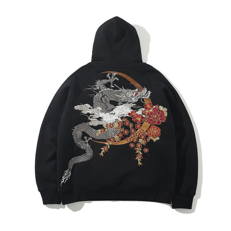 Green Dragon Embroidered Hoodie - Harajuku Style