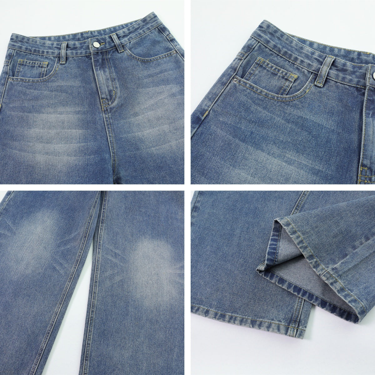 Streetwear Brushed Heavy-Process Washed Denim Pants