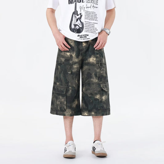 Harajuku Style Loose Fit Wide Leg Paratrooper Cropped Pants