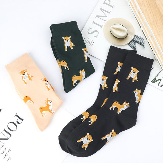 Kawaii Shiba Inu & Corgi Cartoon Cotton Socks for Women