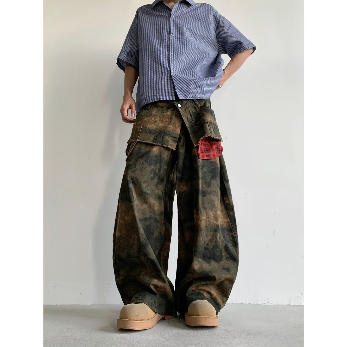 Camouflage Wide Leg Double-Waisted Jeans