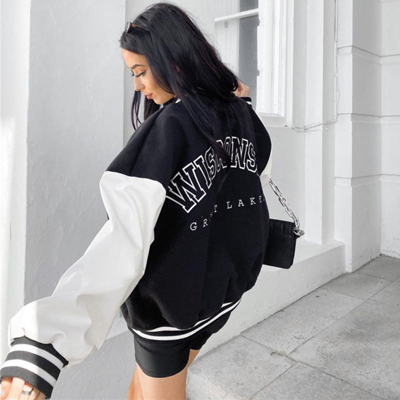 Spicy Girl Lettered Baseball Jacket for Women