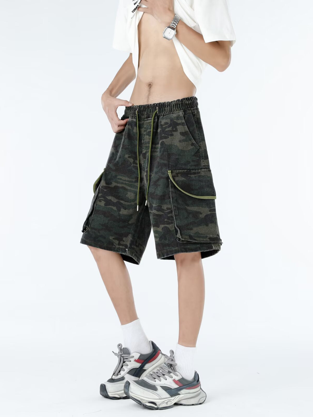 Men's Washed Camouflage Denim Shorts - Harajuku Style