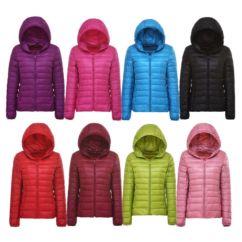 Ultra-Lightweight Slim Down Jacket for Women – Autumn Winter Short Hooded Warm White Duck Down Coat
