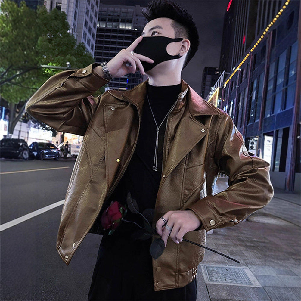 Faux Two-Piece Men's Leather Jacket Quality Cool Leather Coat