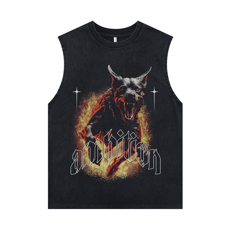 Dark Flame Print Oversized Sleeveless Tank Top