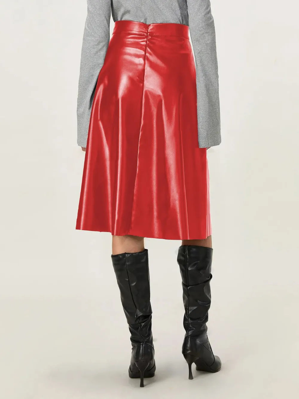 High Waist Midi Skirt with Zipper Closure
