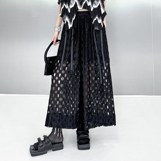 Goth Hollow Out Casual Wide Leg Pants for Women