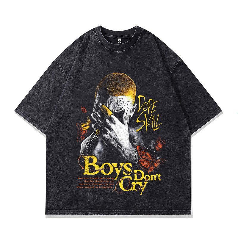 Men's Printed Loose Fit Pure Cotton T-Shirt - Harajuku Style