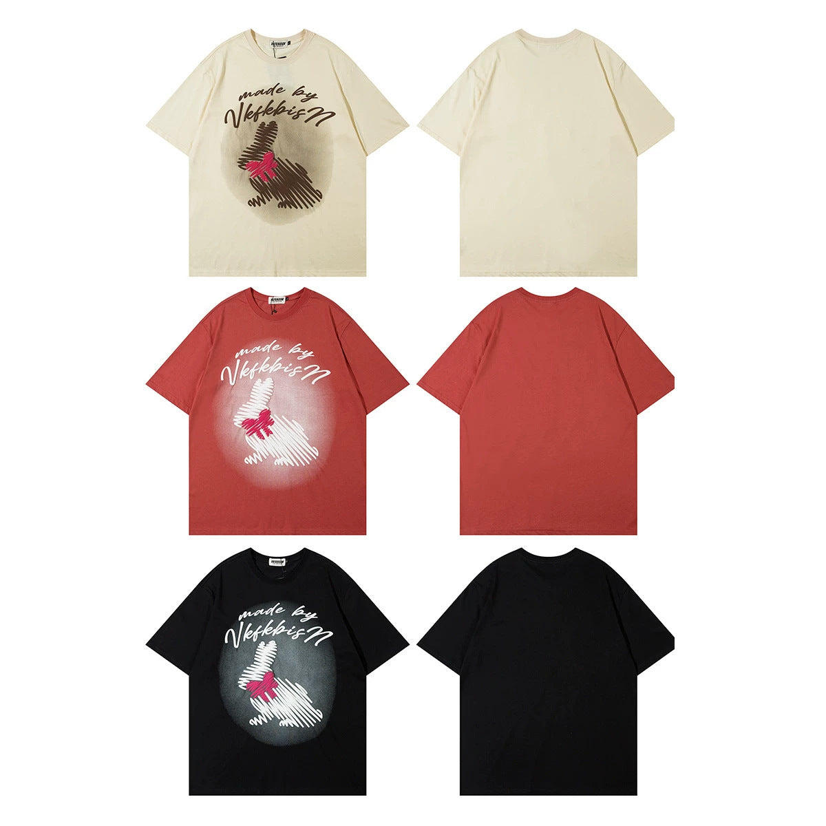Graffiti Rabbit Print Short Sleeved Shirt — Harajuku Style Street Tee