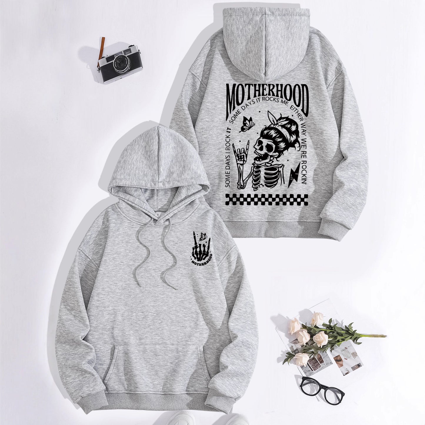 Printed Hoodie with Mother-Themed Pattern