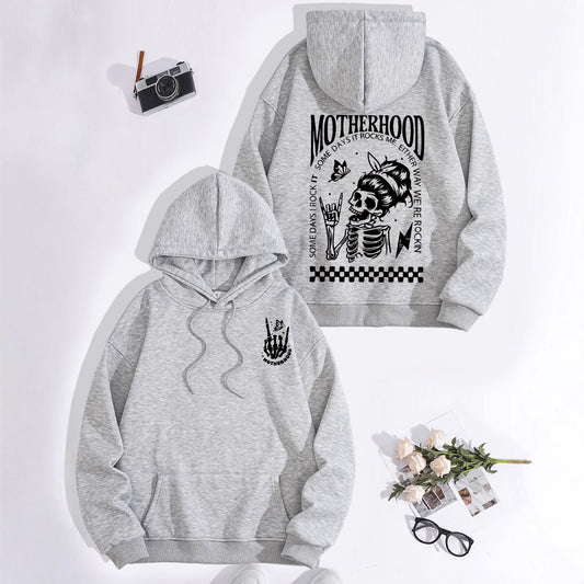 Printed Hoodie with Mother-Themed Pattern