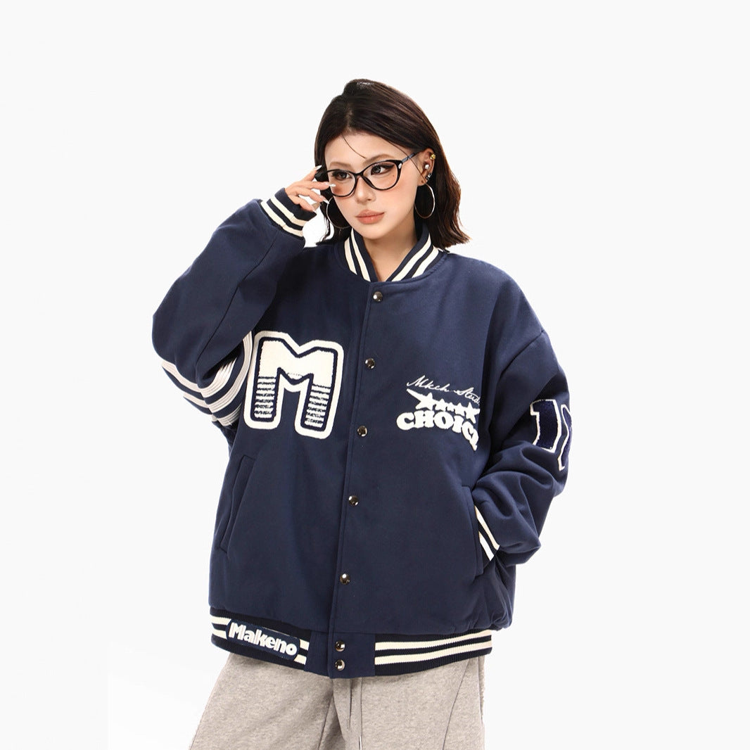 Unisex Loose Thick Cotton-Padded Varsity Jacket