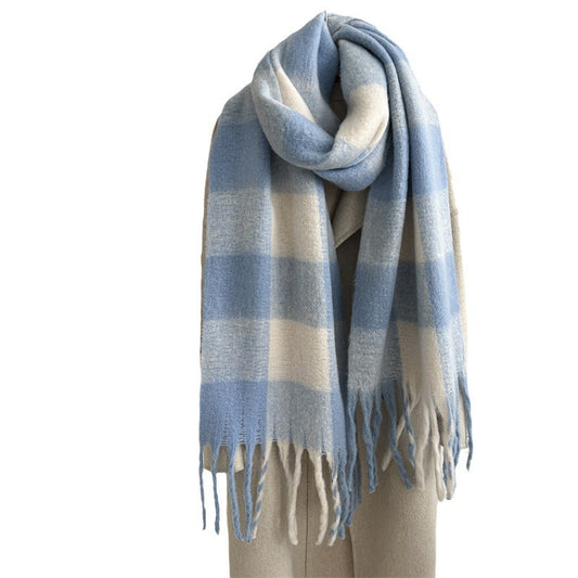Harajuku-Inspired Mohair Plaid Scarf with Tassels