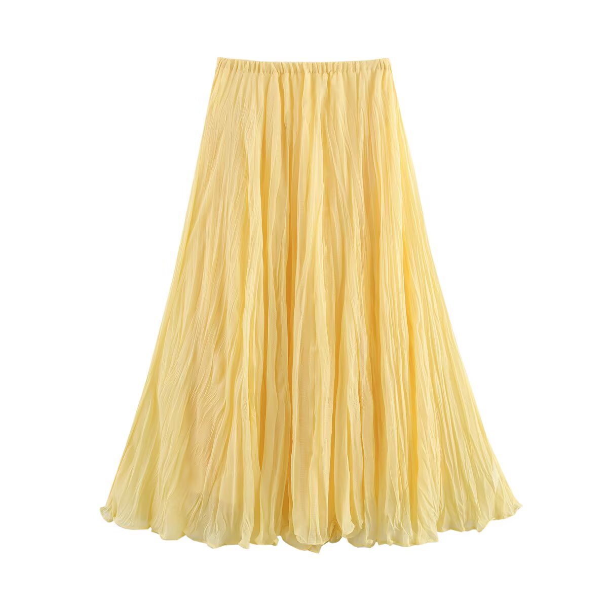Harajuku Style Elastic Waist Pleated Long Skirt for Women