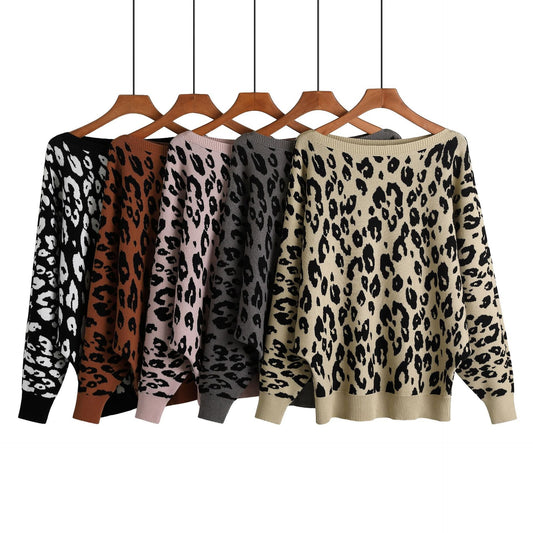 Autumn Women Leopard Print Vintage Sweater