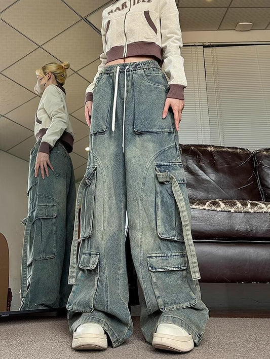 Vintage Y2K Blue Cargo Jeans - Oversized Harajuku Style