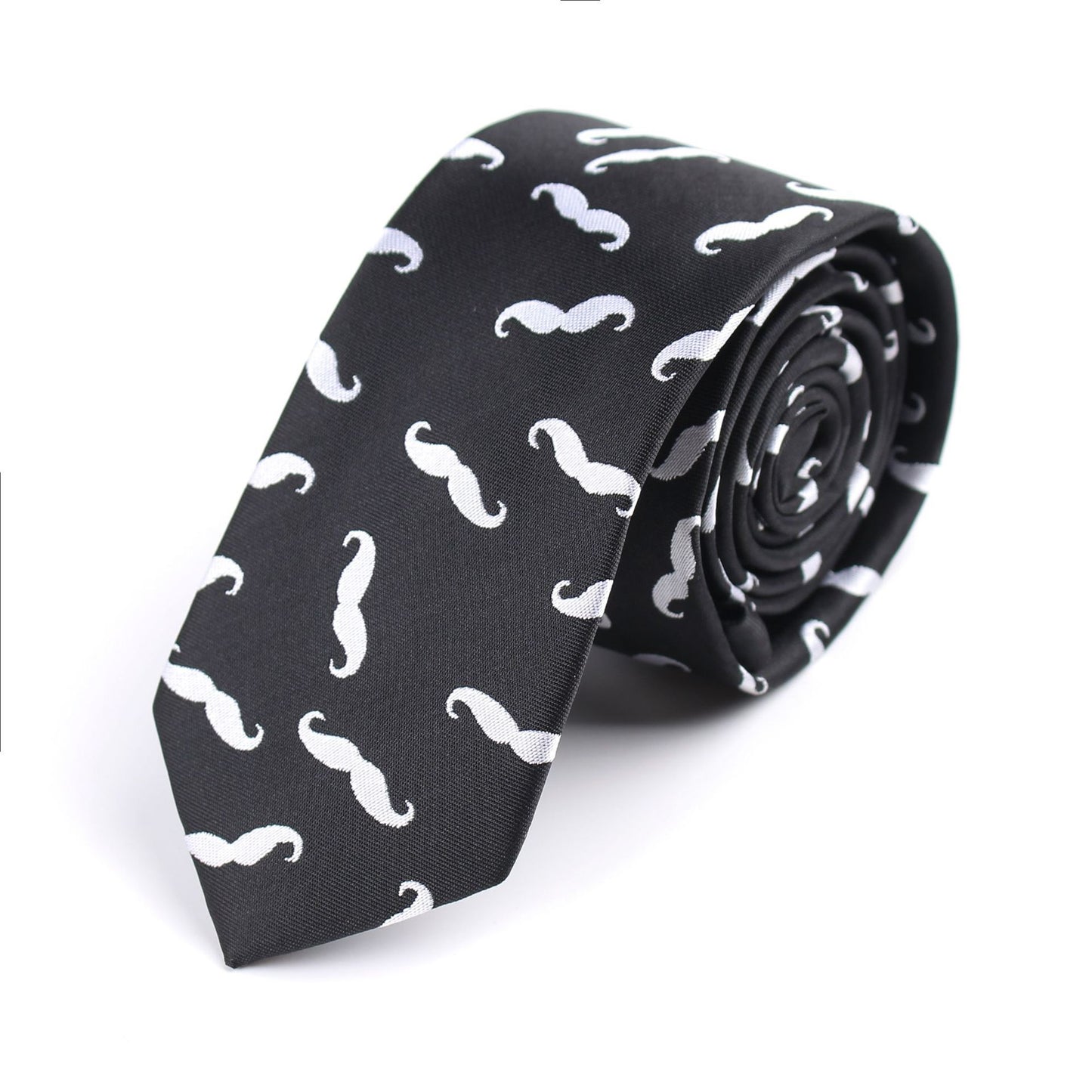 6cm Narrow Tie Unisex Jacquard Polyester Black And White Cartoon Beard Funny Tie