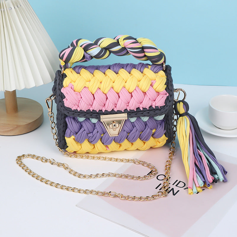 Harajuku Chic Hand-Woven Crossbody Bag with Chain