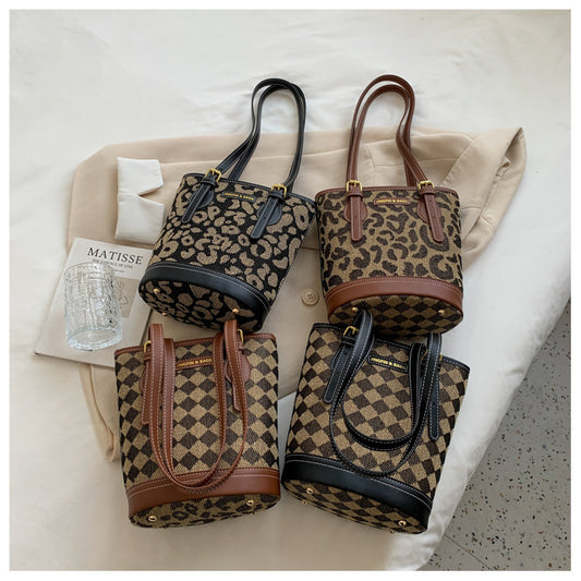 Retro Stitching Bucket Bag for Women
