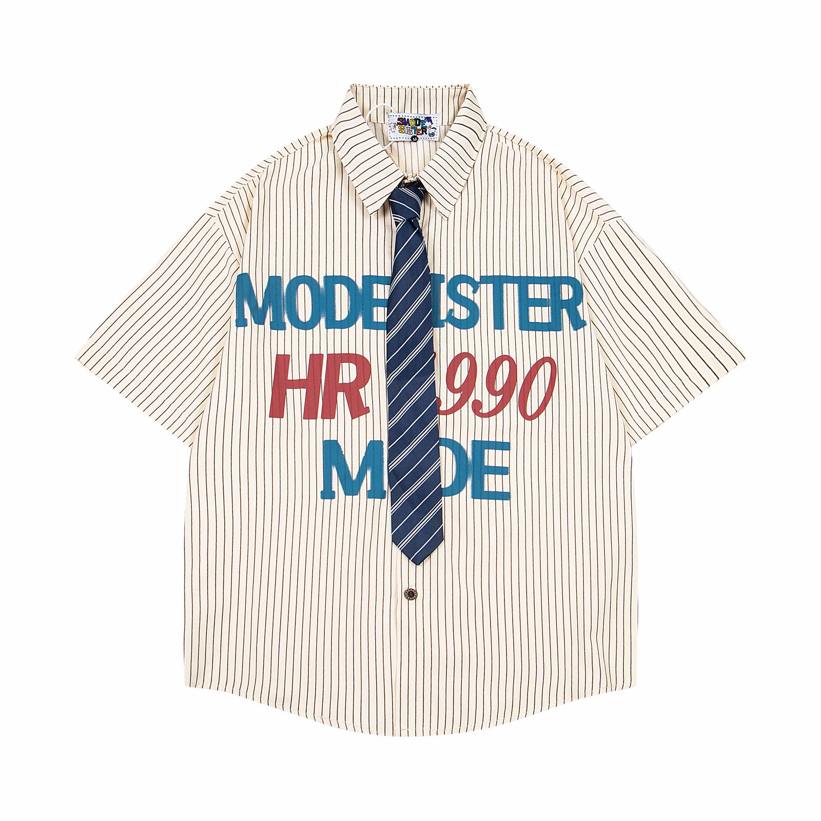 Harajuku Retro Letter Print Stripe Collar Shirt