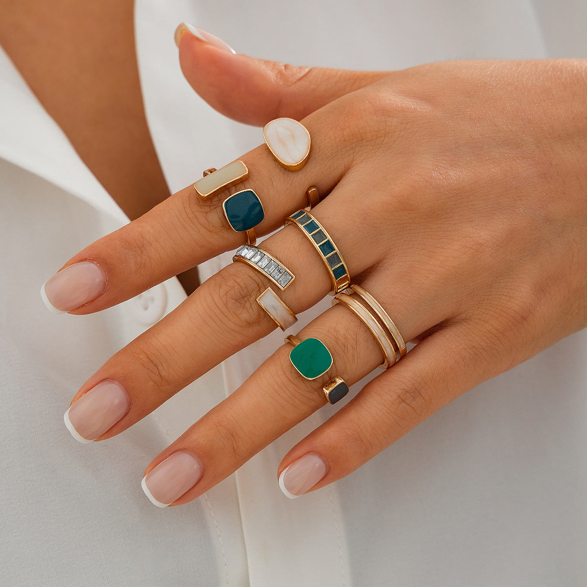 Harajuku Style French Retro Irregular Alloy Ring Set
