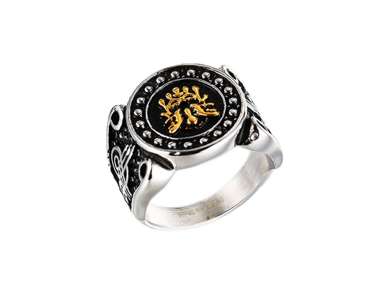 Geometric Heart Print Men's Ring - Vintage Harajuku Style