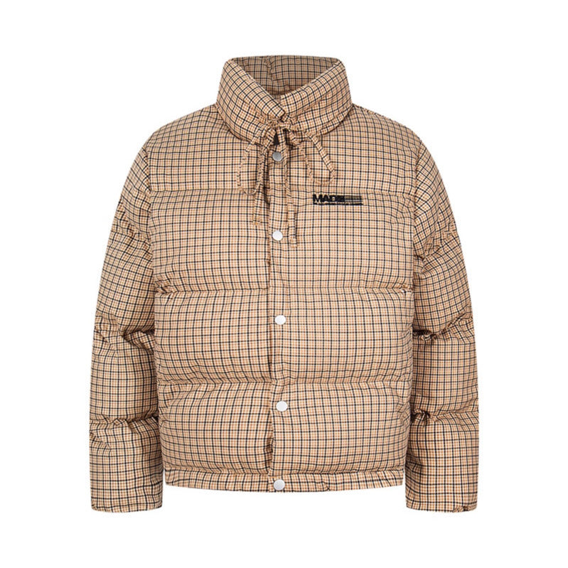 Collar Tied Cotton Coat - Thick Warm Plaid Cotton Jacket