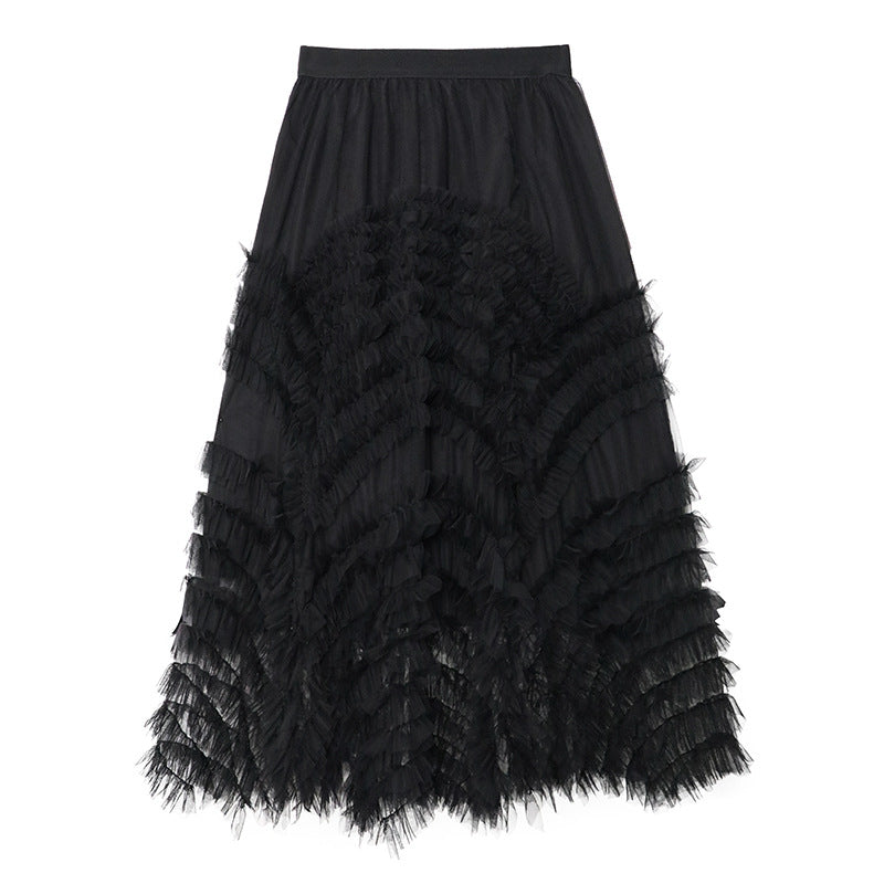 Mesh Patchwork Skirt for Women – Loose and Slimming A-Line Large Umbrella Skirt