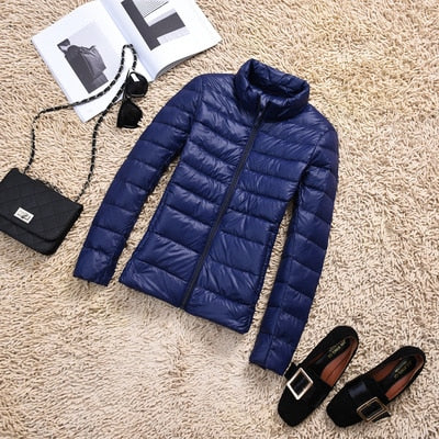 Ultra-Lightweight Slim Down Jacket for Women – Short Hooded Warm White Duck Down Coat