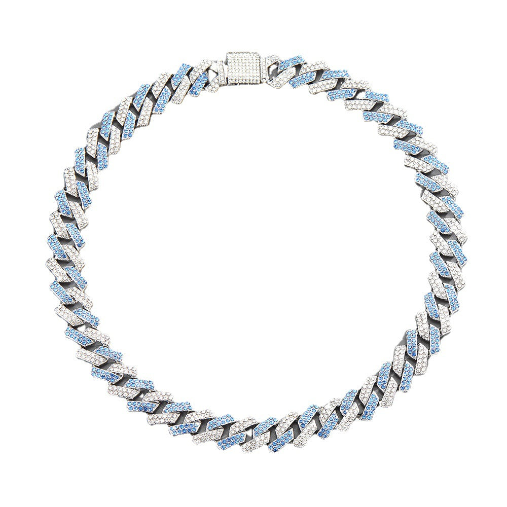 Harajuku Cuban Chain Bracelet with Diamond Blue White Buckle