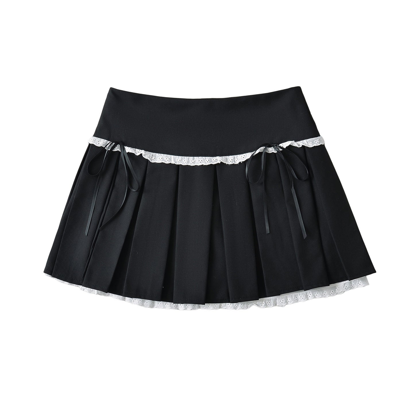 Bow Tie Lace Pleated Mini Skirt