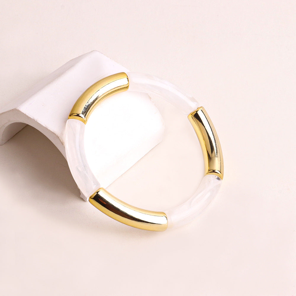 Harajuku Style Double Color Tube Bead Elastic Bracelet