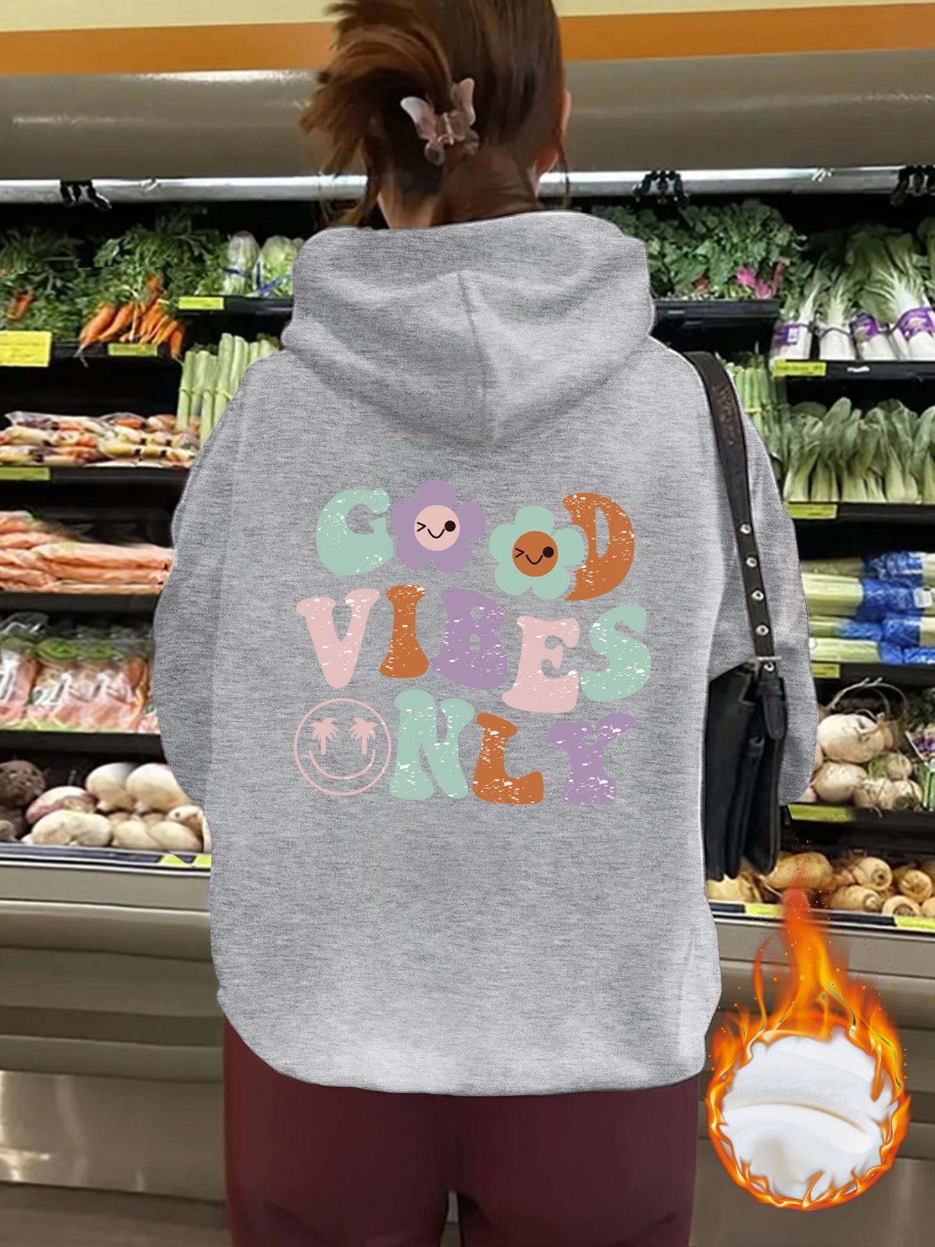 Good Vibes Printed Hoodie Top