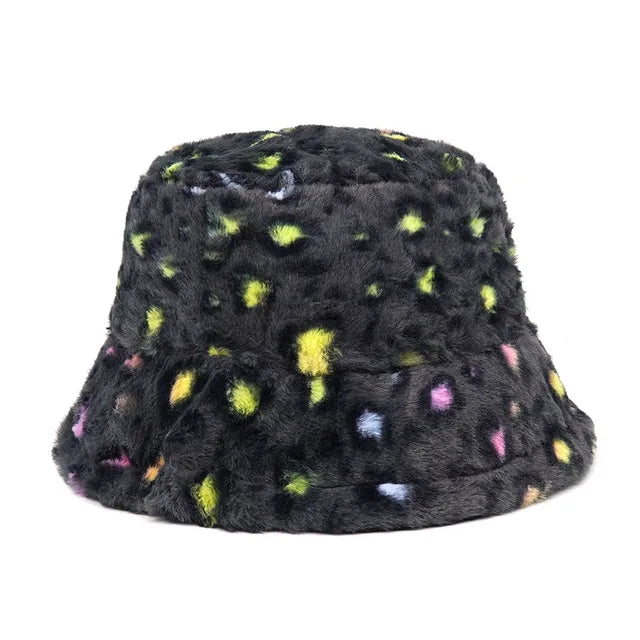 Harajuku Style Zebra Print Faux Fur Panama Bucket Hat