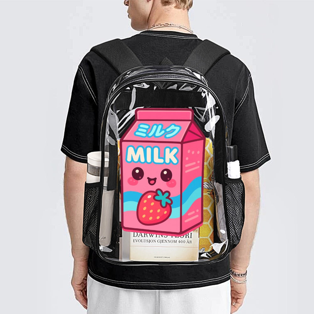 Kawaii Pink Strawberry Milk Transparent Backpack