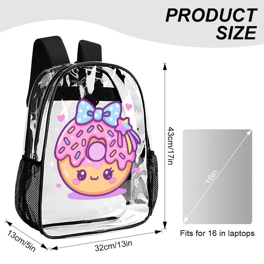 Kawaii Donut Transparent Backpack 17 Inch