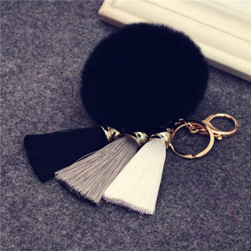 Faux Rabbit Fur Hair Ball Pompom Charm Keychain