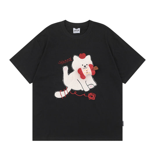 Playful Kitten Graphic Short Sleeved T-Shirt